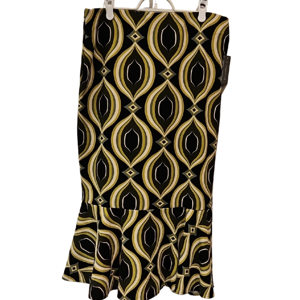NWT MESSINI Skirt Midi Mermaid Skirt Ruffle 70s Retro Career Cocktail Womens L